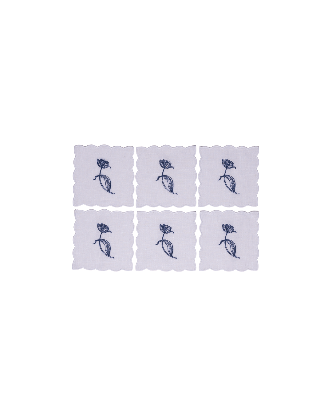 Henriette - Luxury Linens Tulip Cocktail Napkins with Navy Blue (set of 6)