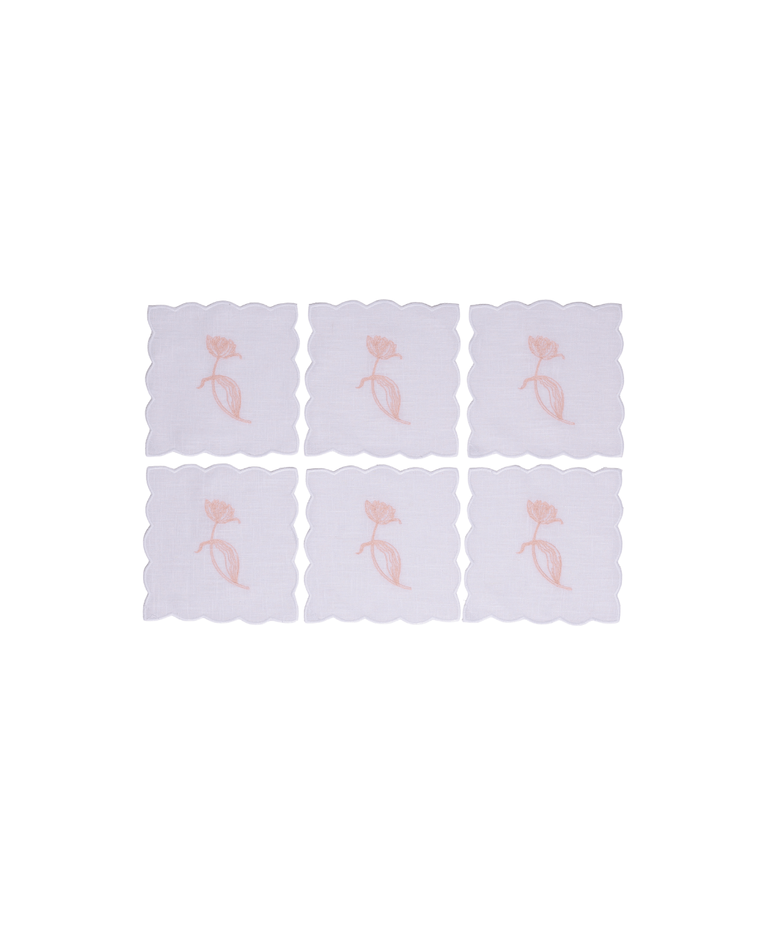 Henriette - Luxury Linens Tulip White Cocktail Napkins with Nude (set of 6)