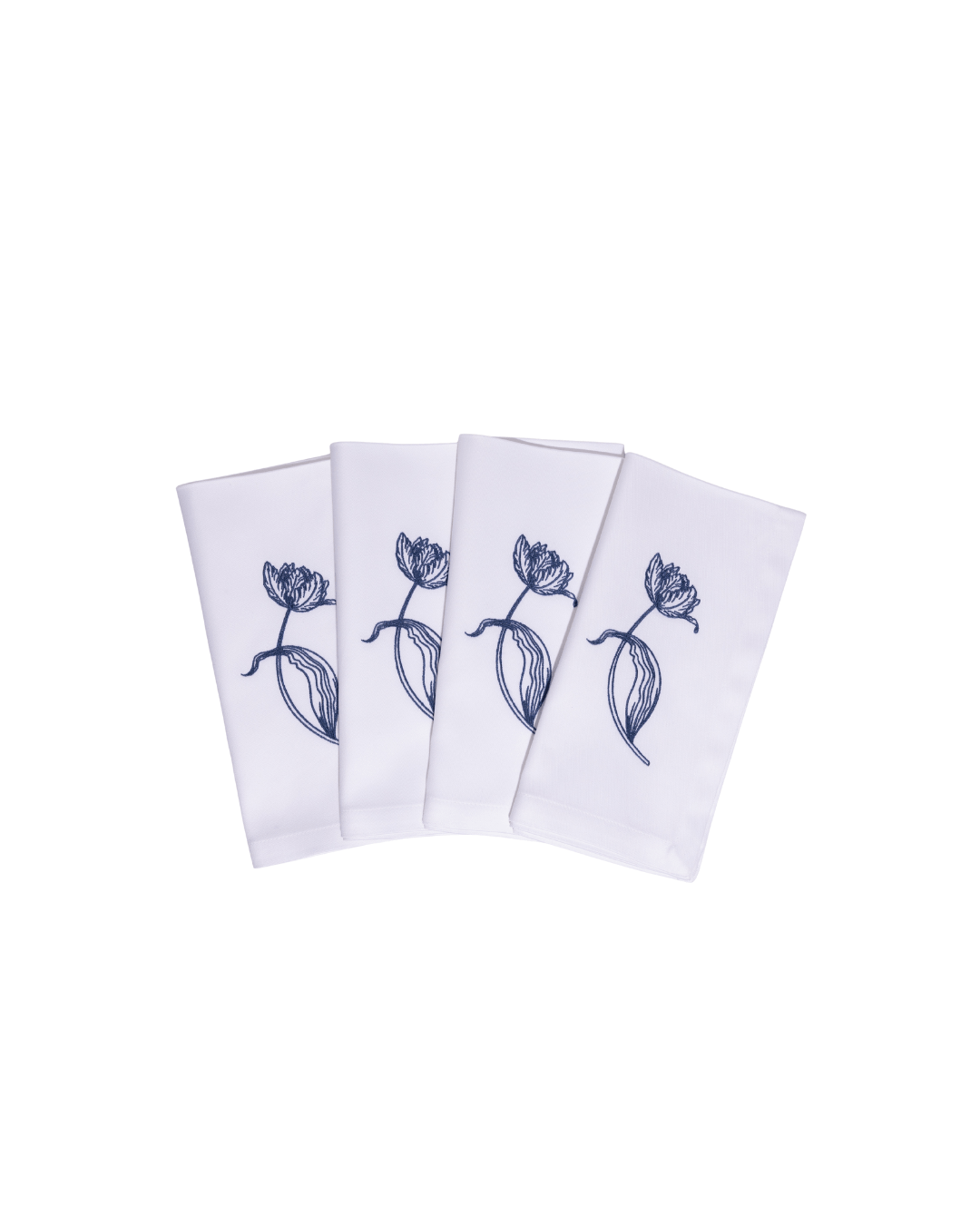 Henriette - Luxury Linens Tulip White Napkins with Navy Blue (set of 4)