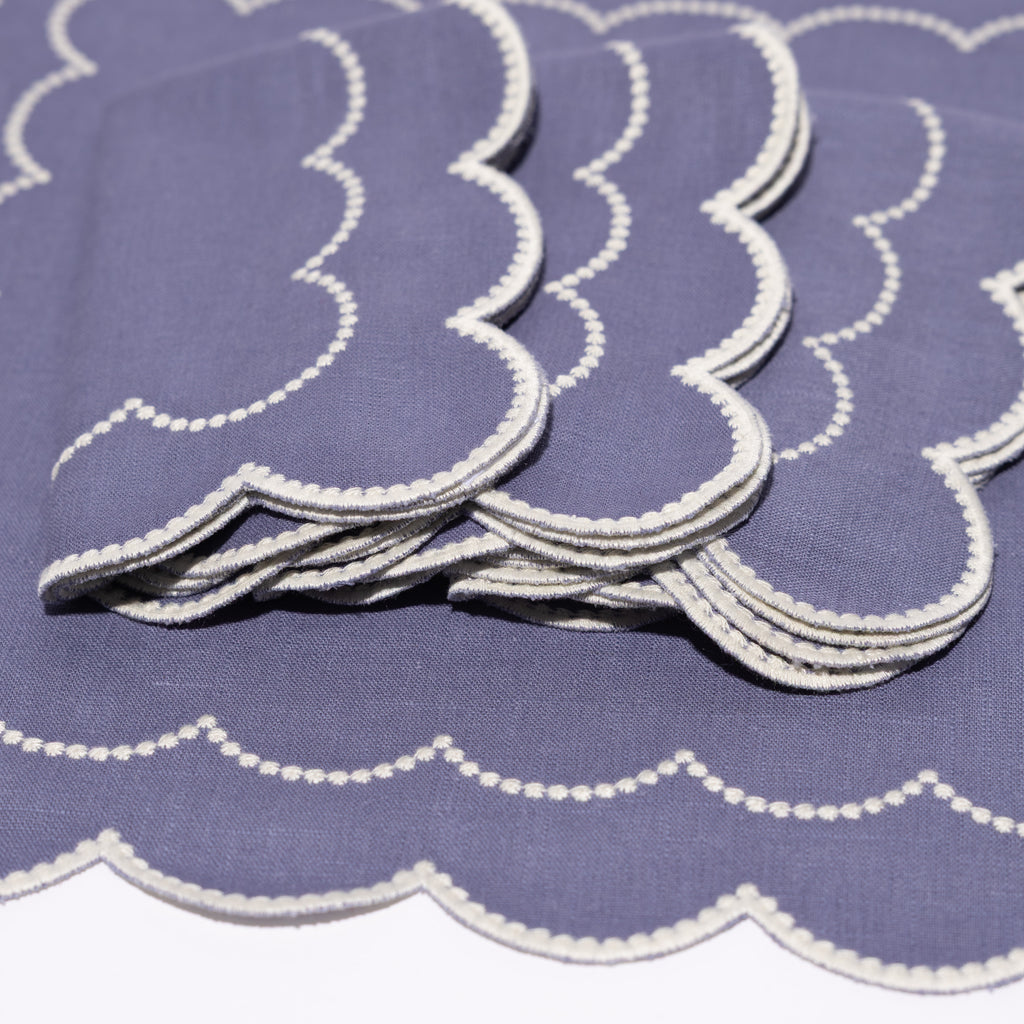 Daisy Purple Blue with White Napkins (set of 4)