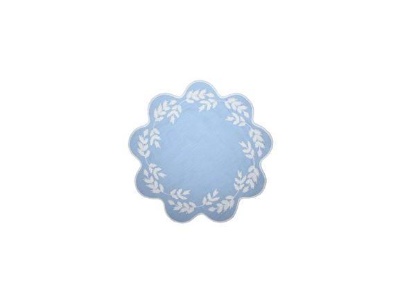 Henriette - Luxury Linens Placemats Floral Round Blue with White Placemats (set of 4)
