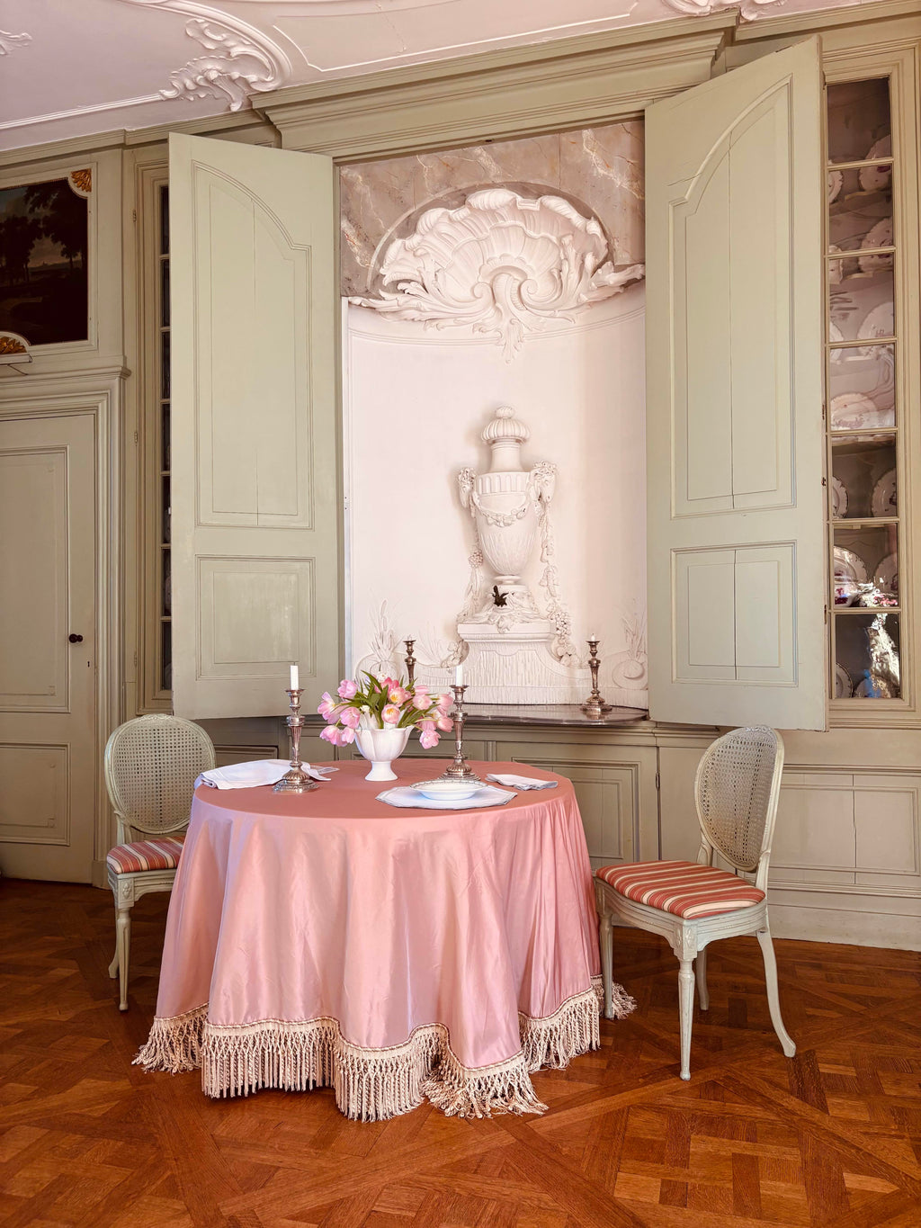 Henriette - Luxury Linens 180cm x 180cm Dia Taffeta Silk Tablecloth with Bullion Fringe