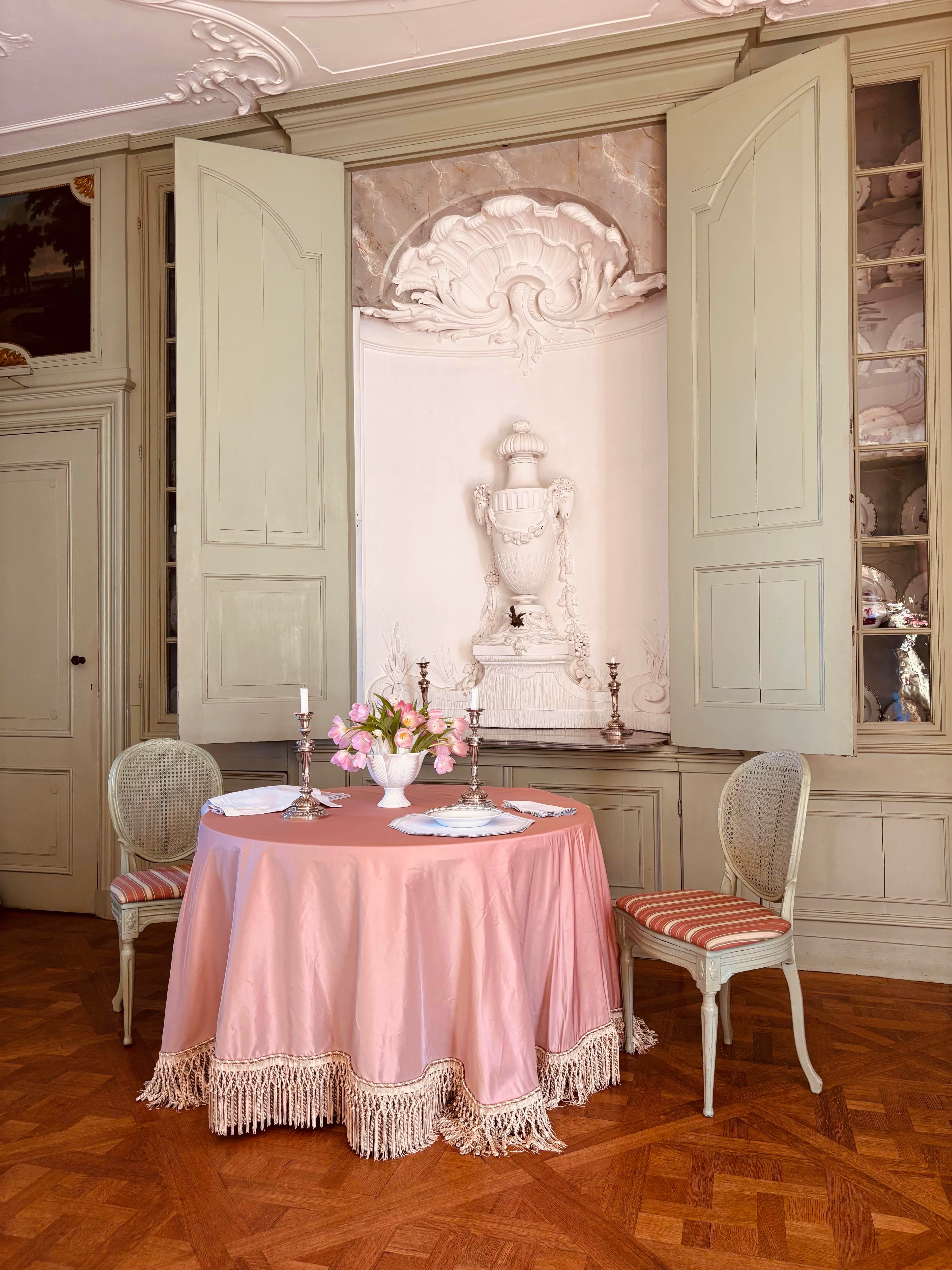 Henriette - Luxury Linens 180cm x 180cm Dia Taffeta Silk Tablecloth with Bullion Fringe