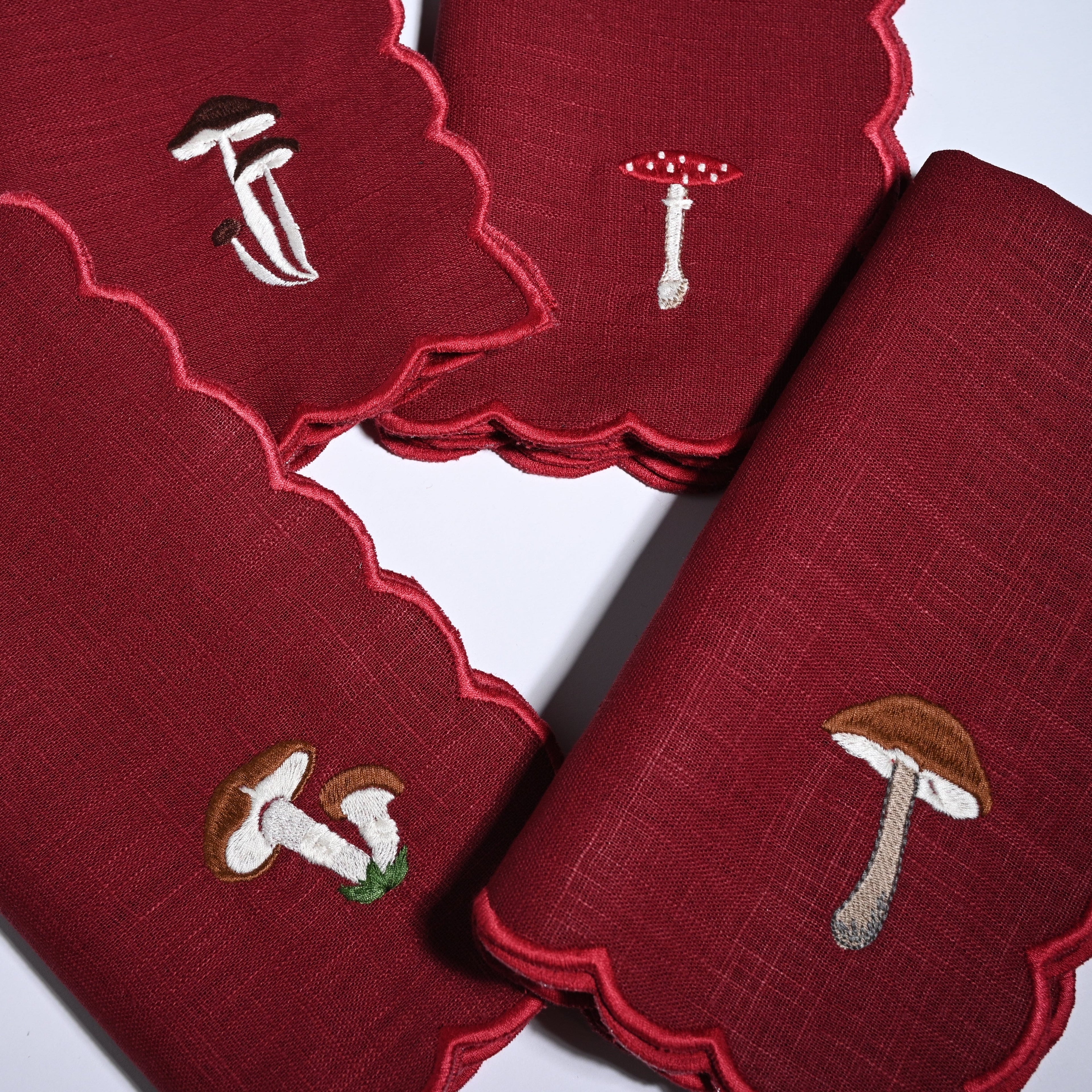Henriette - Luxury Linens Burgundy Scalloped Mushroom Napkins (set of 4)