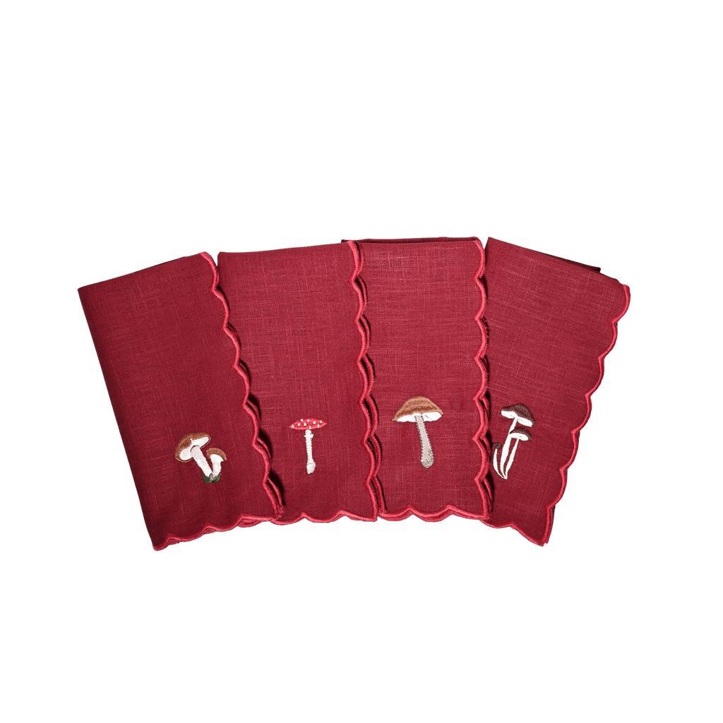 Henriette - Luxury Linens Burgundy Scalloped Mushroom Napkins (set of 4)
