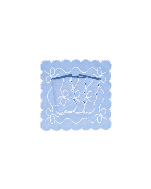 Henriette - Luxury Linens Cocktail Napkins Bow Classic Cocktail Napkin Pale Blue (set of 6)
