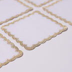 Henriette - Luxury Linens Cocktail Napkins Flamestitch White with Metallic Gold Cocktail Napkins (set of 6)