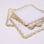 Henriette - Luxury Linens Cocktail Napkins Flamestitch White with Metallic Gold Cocktail Napkins (set of 6)