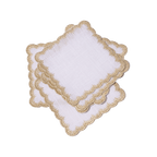 Henriette - Luxury Linens Cocktail Napkins Flamestitch White with Metallic Gold Cocktail Napkins (set of 6)