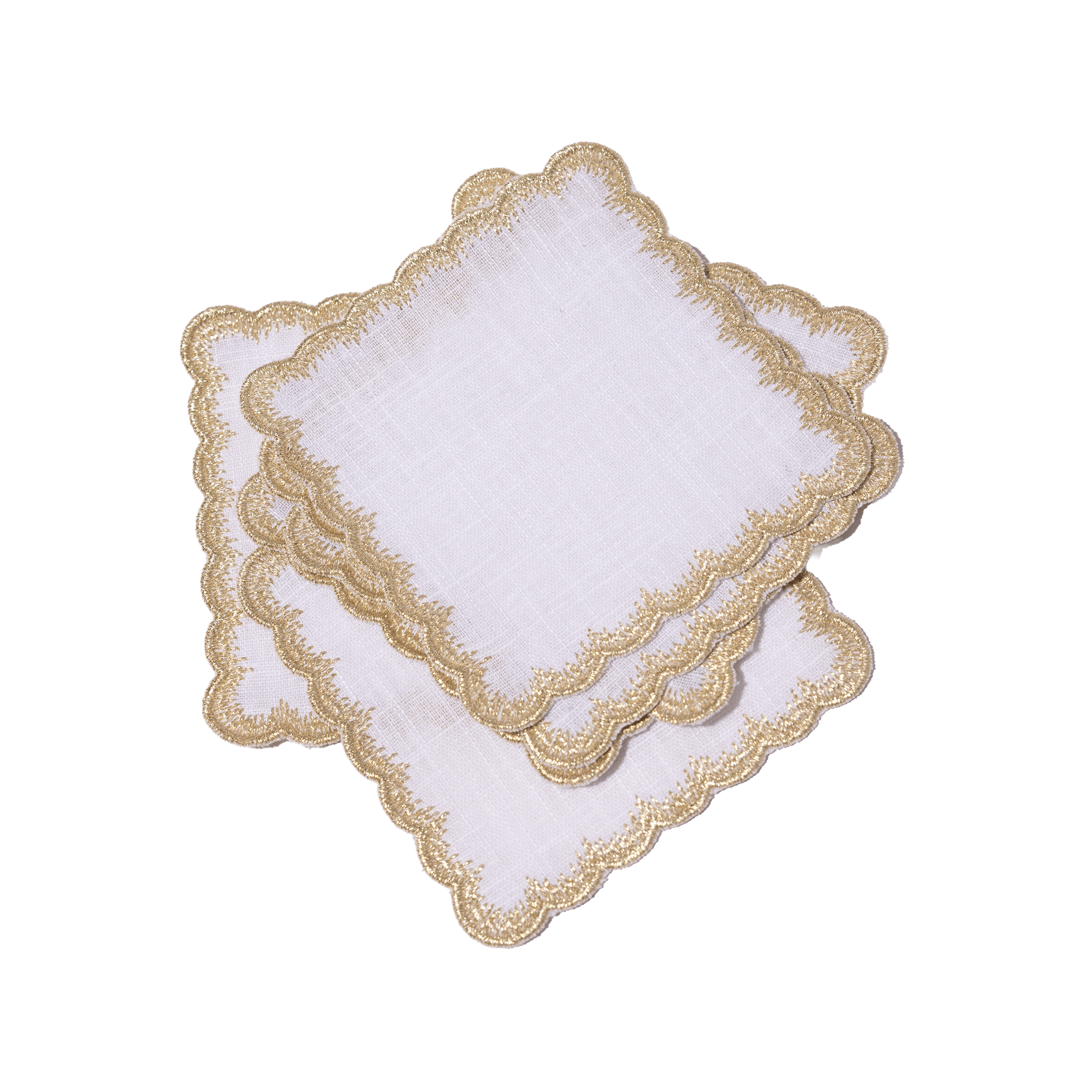 Henriette - Luxury Linens Cocktail Napkins Flamestitch White with Metallic Gold Cocktail Napkins (set of 6)