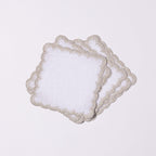 Henriette - Luxury Linens Cocktail Napkins Flamestitch White with Metallic Silver Cocktail Napkins (set of 6)