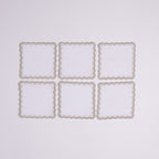 Henriette - Luxury Linens Cocktail Napkins Flamestitch White with Metallic Silver Cocktail Napkins (set of 6)