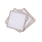 Henriette - Luxury Linens Cocktail Napkins Flamestitch White with Metallic Silver Cocktail Napkins (set of 6)