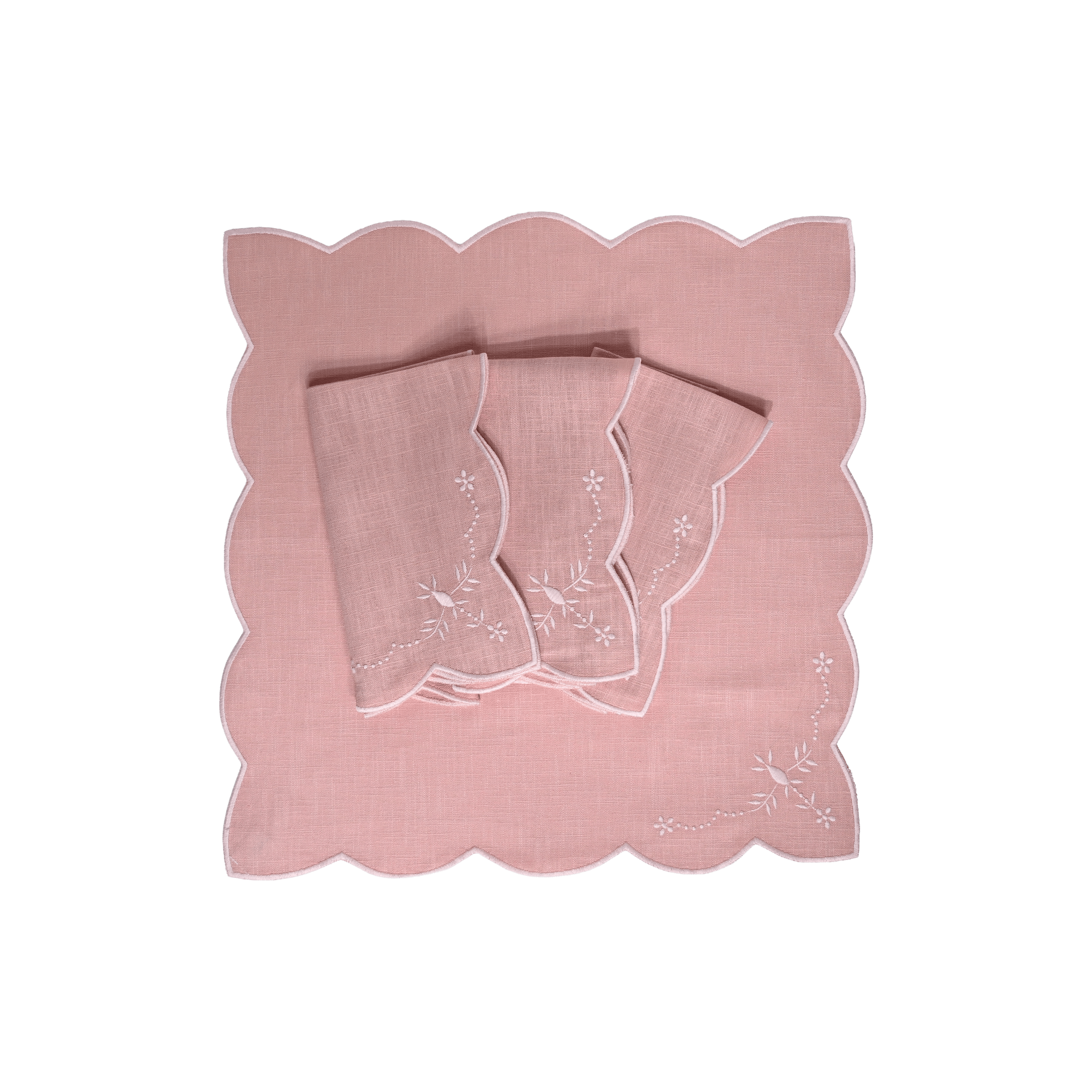 Henriette - Luxury Linens Dusty Pink Floral with Pink Napkins (set of 4)