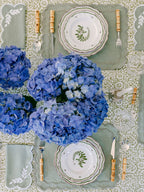 Henriette - Luxury Linens Floral Dusty Green with White Napkins (set of 4)