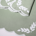 Henriette - Luxury Linens Floral Round Dusty Green with White Napkins (set of 4)