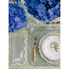 Henriette - Luxury Linens Floral Round Dusty Green with White Napkins (set of 4)