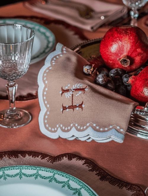 Henriette - Luxury Linens Napkins Bluebell Dusty Pink Napkins