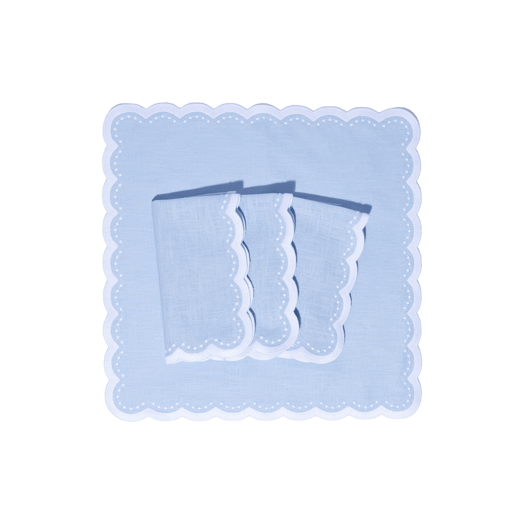 Henriette - Luxury Linens Napkins Bluebell Pale Blue with White Napkins (set of 4)