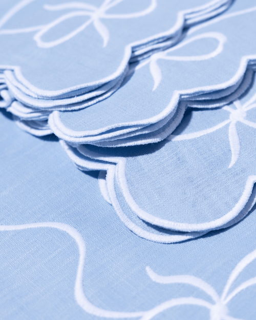 Henriette - Luxury Linens Napkins Bow Classic Napkin Pale Blue (set of 4)