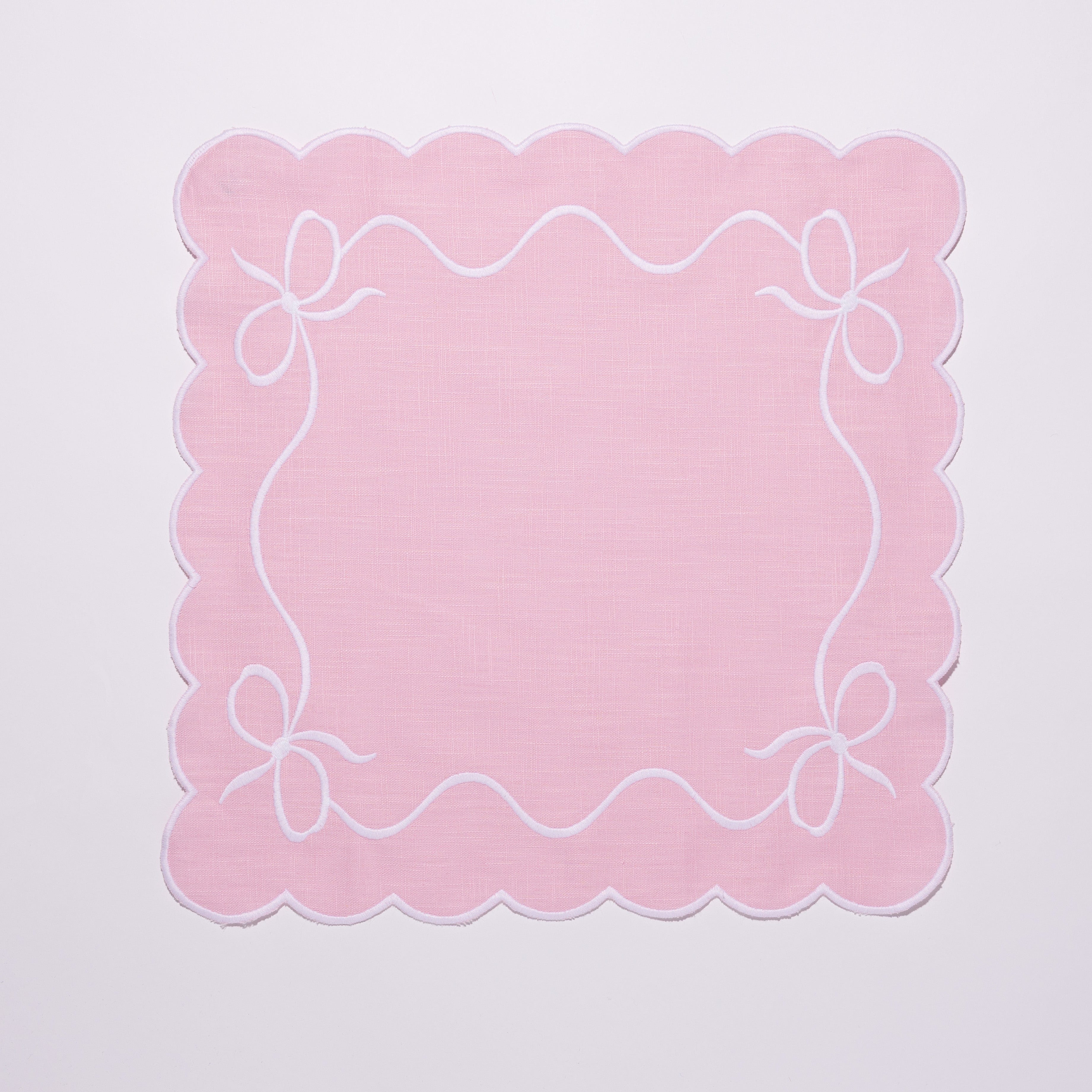 Henriette - Luxury Linens Napkins Bow Classic Napkins Baby Pink White (set of 4)