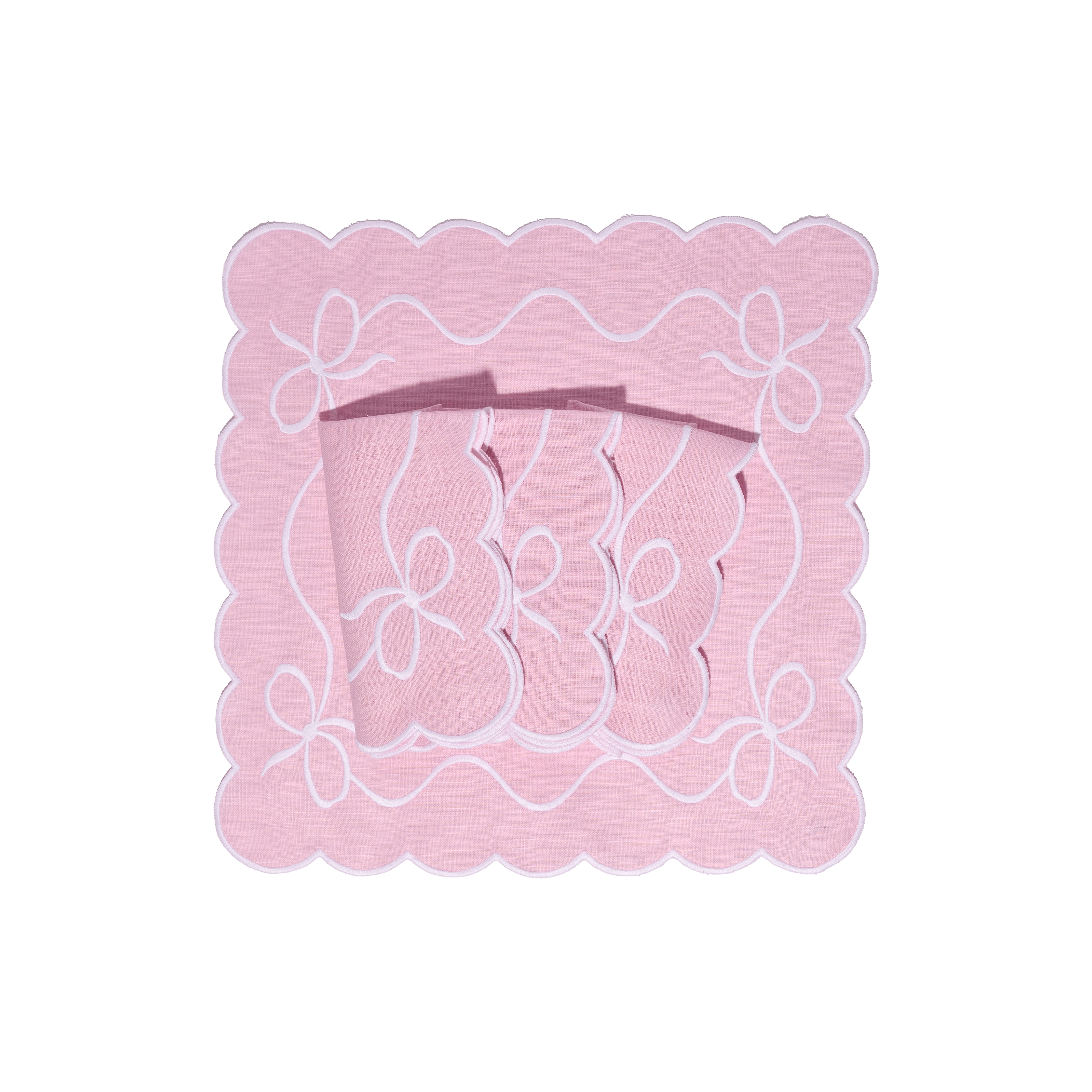 Henriette - Luxury Linens Napkins Classic Bow Baby Pink with White Napkins (set of 4)