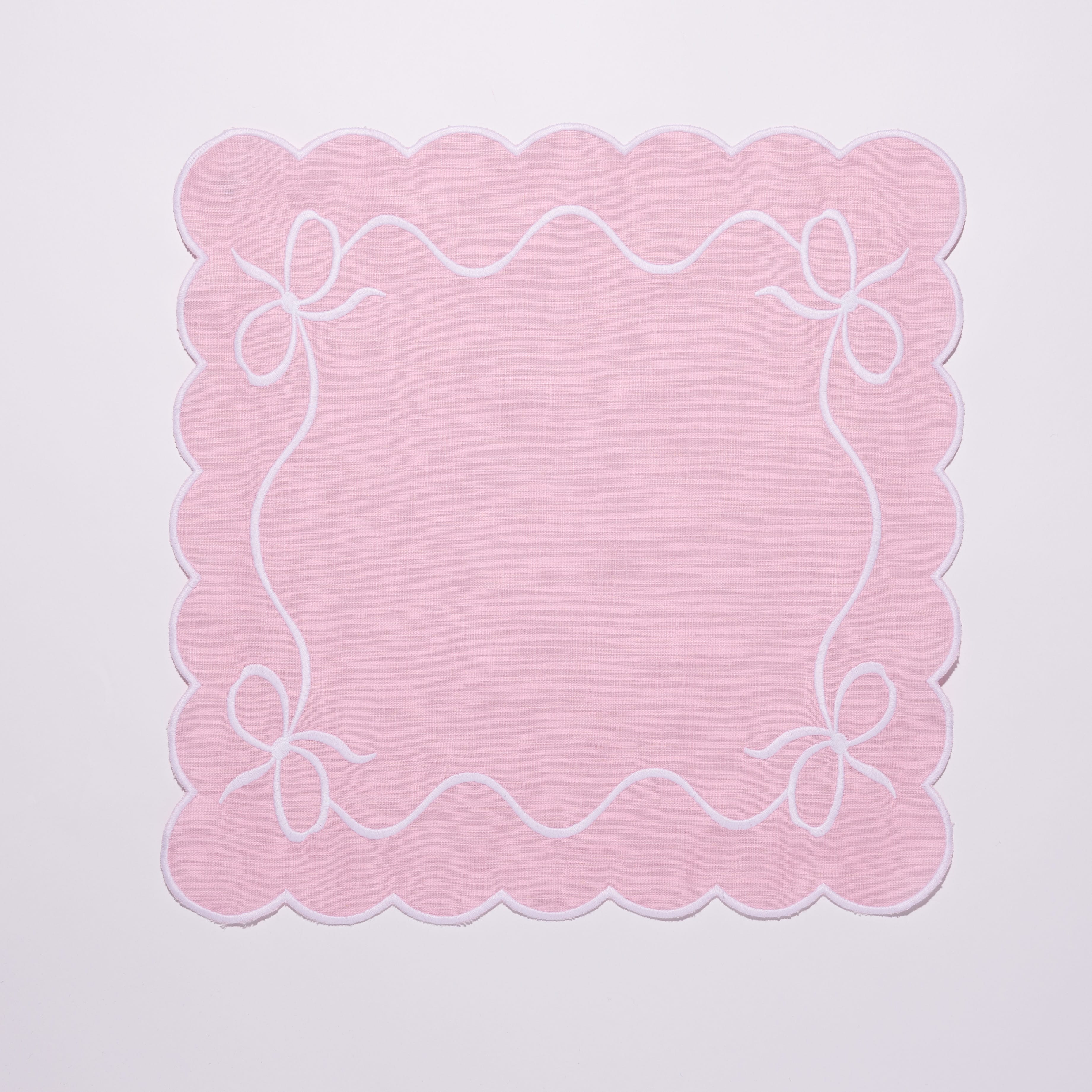 Henriette - Luxury Linens Napkins Classic Bow Baby Pink with White Napkins (set of 4)