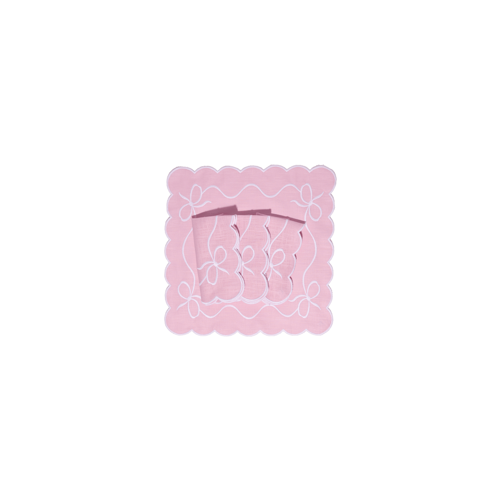 Henriette - Luxury Linens Napkins Classic Bow Baby Pink with White Napkins (set of 4)