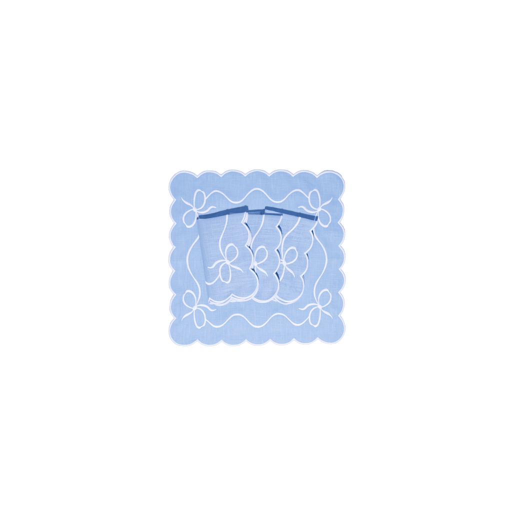 Henriette - Luxury Linens Napkins Classic Bow Pale Blue with White Napkins (set of 4)