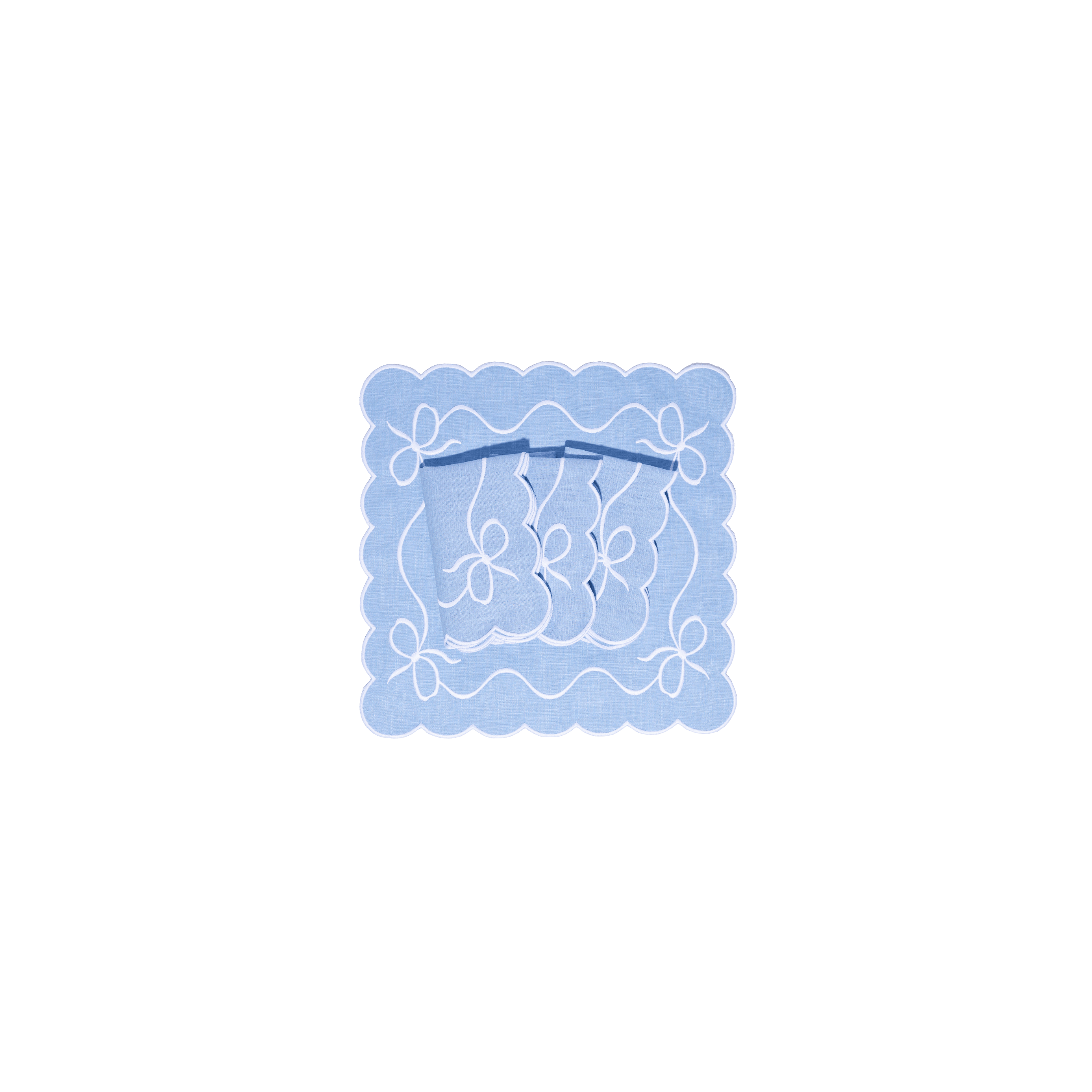Henriette - Luxury Linens Napkins Classic Bow Pale Blue with White Napkins (set of 4)