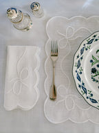 Henriette - Luxury Linens Napkins Classic Bow White on White Napkins (set of 4)