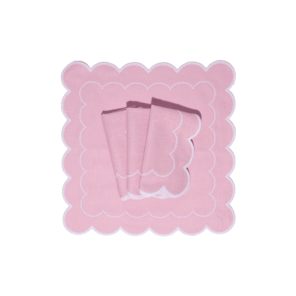 Henriette - Luxury Linens Napkins Daisy Baby Pink with White Napkins (set of 4)