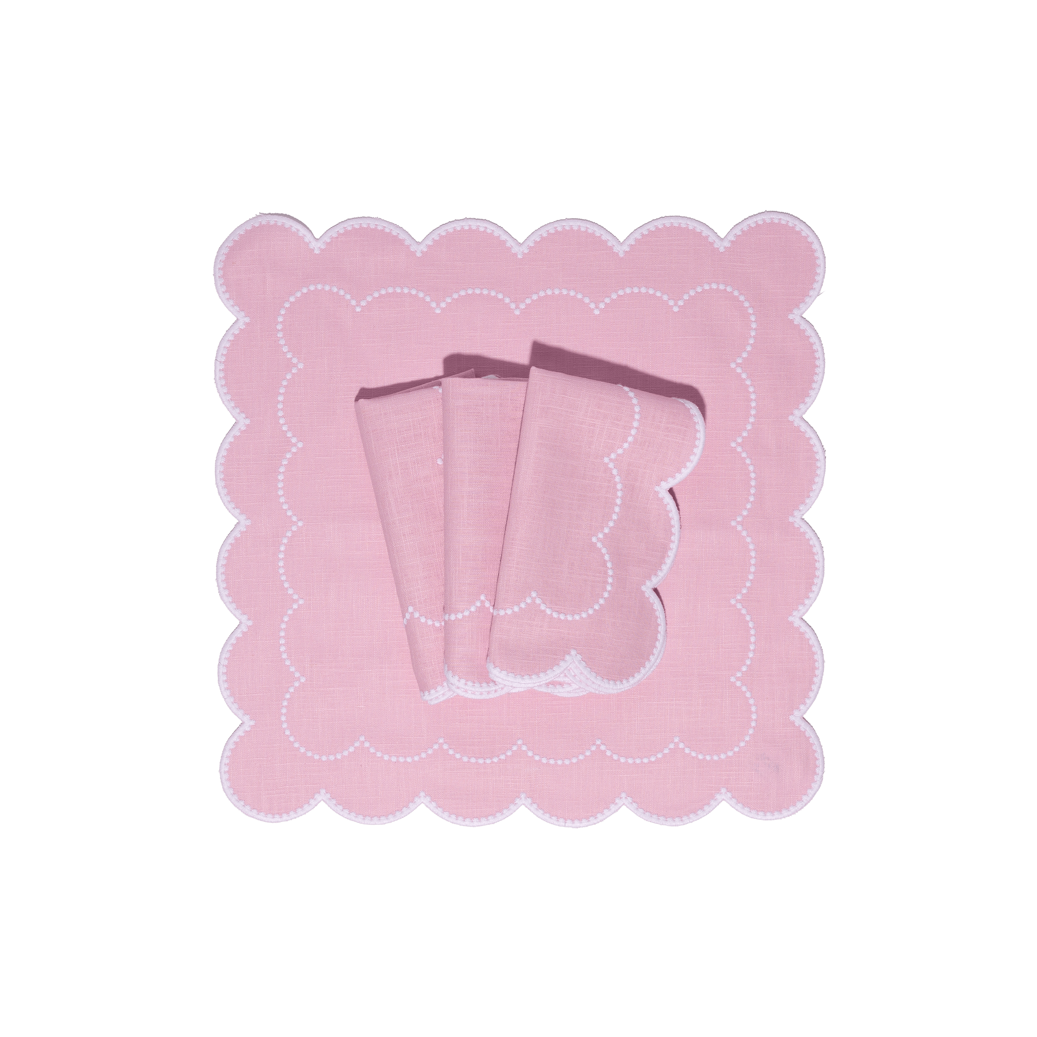 Henriette - Luxury Linens Napkins Daisy Baby Pink with White Napkins (set of 4)