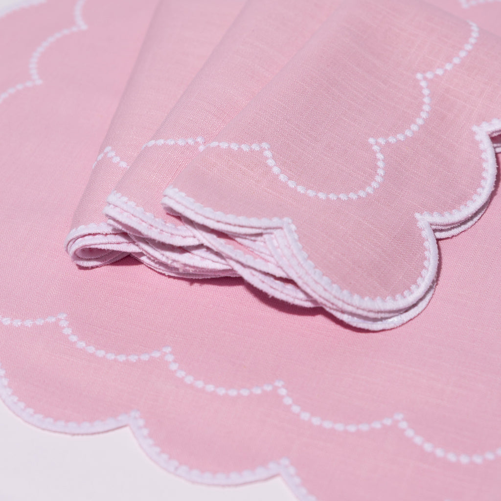 Henriette - Luxury Linens Napkins Daisy Napkins in Baby Pink (set of 4)