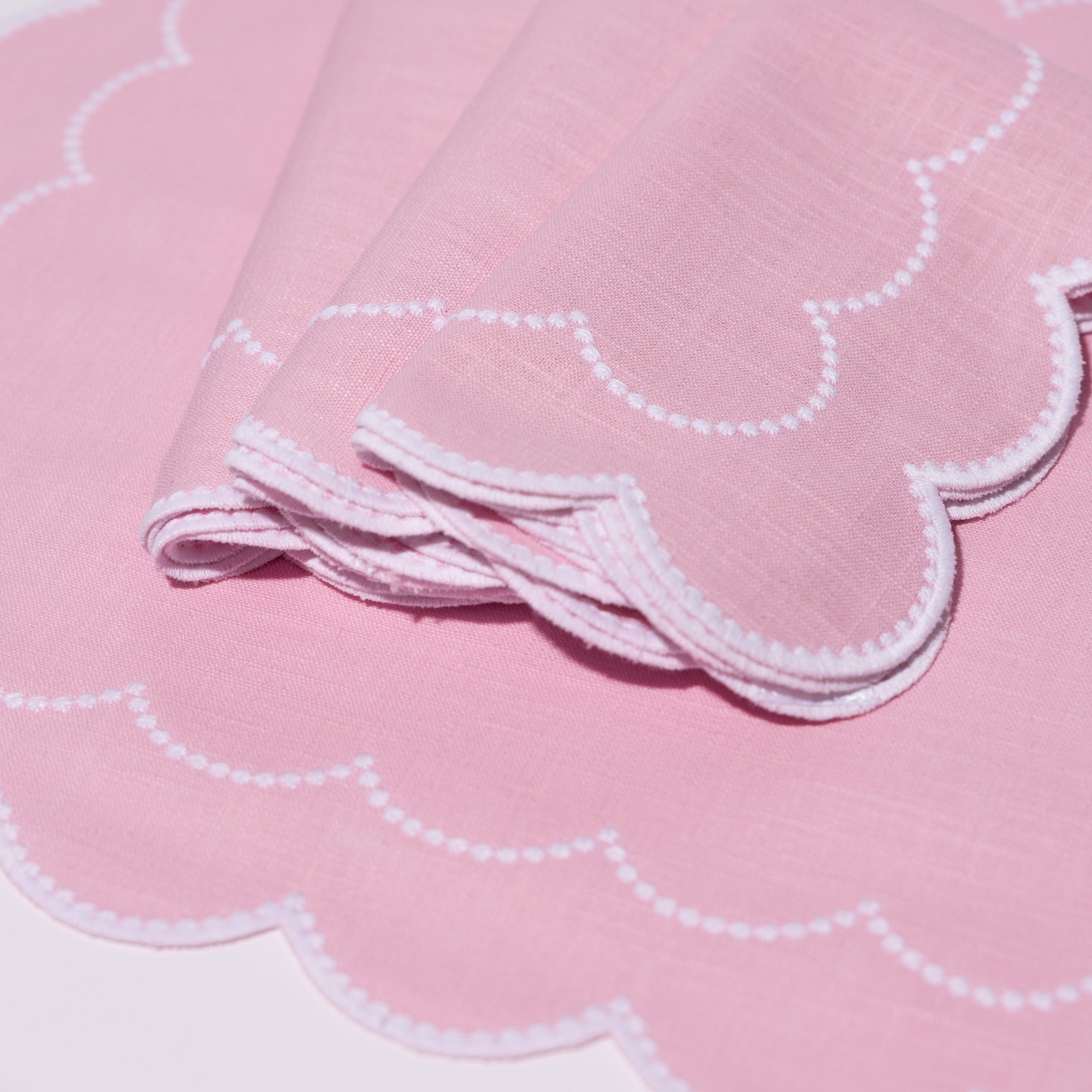 Henriette - Luxury Linens Napkins Daisy Napkins in Baby Pink (set of 4)