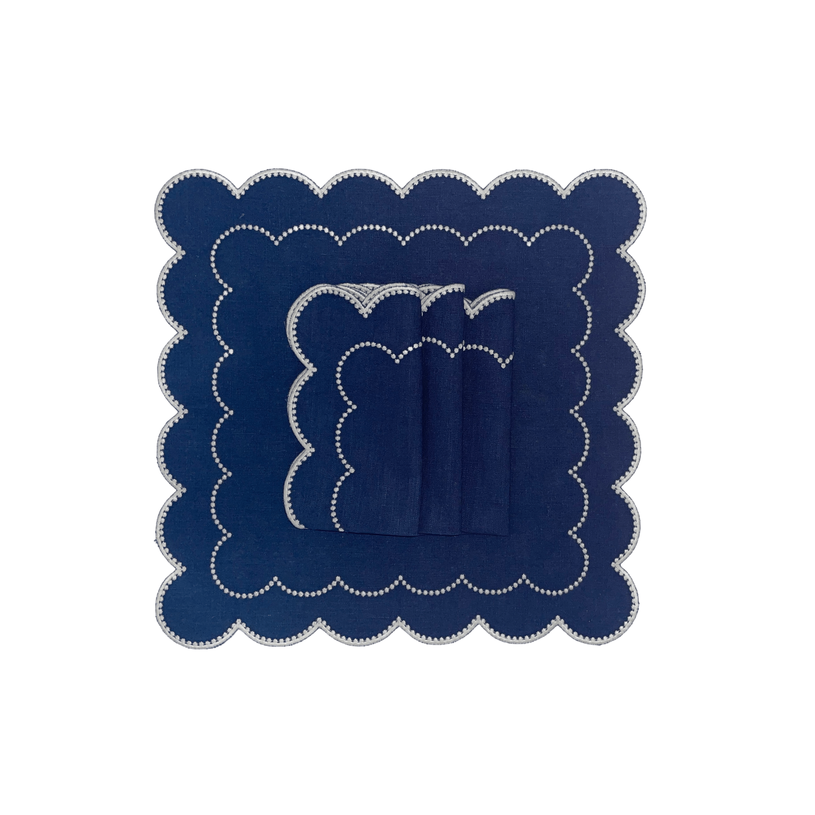 Henriette - Luxury Linens Napkins Daisy Navy Blue with White Npakins (set of 4)