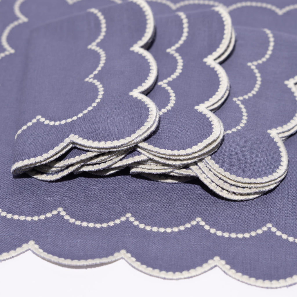 Henriette - Luxury Linens Napkins Daisy Purple Blue with White Napkins (set of 4)