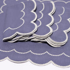 Henriette - Luxury Linens Napkins Daisy Purple Blue with White Napkins (set of 4)