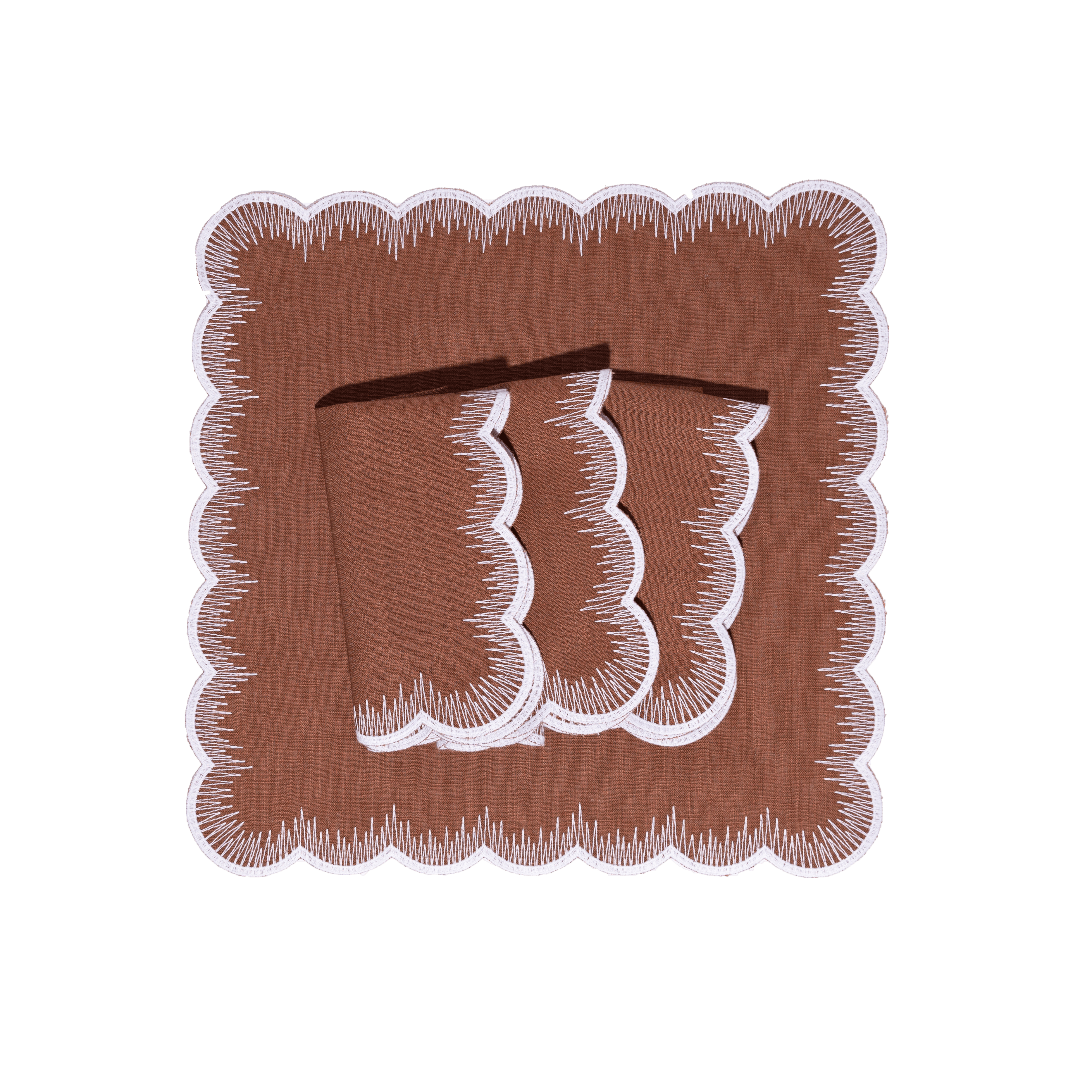 Henriette - Luxury Linens Napkins Flamestitch Caramel with White Napkins (set of 4)