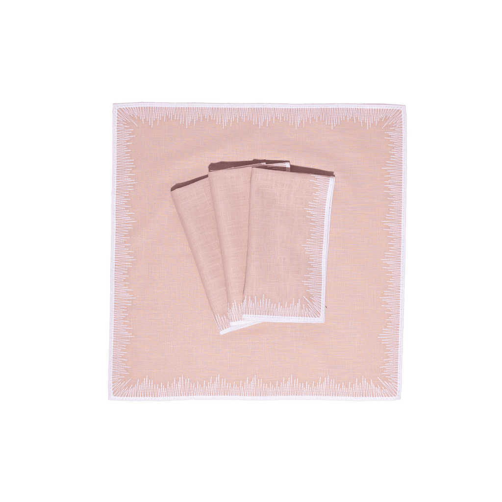 Henriette - Luxury Linens Napkins Flamestitch Dusty Pink with White Napkins (set of 4)