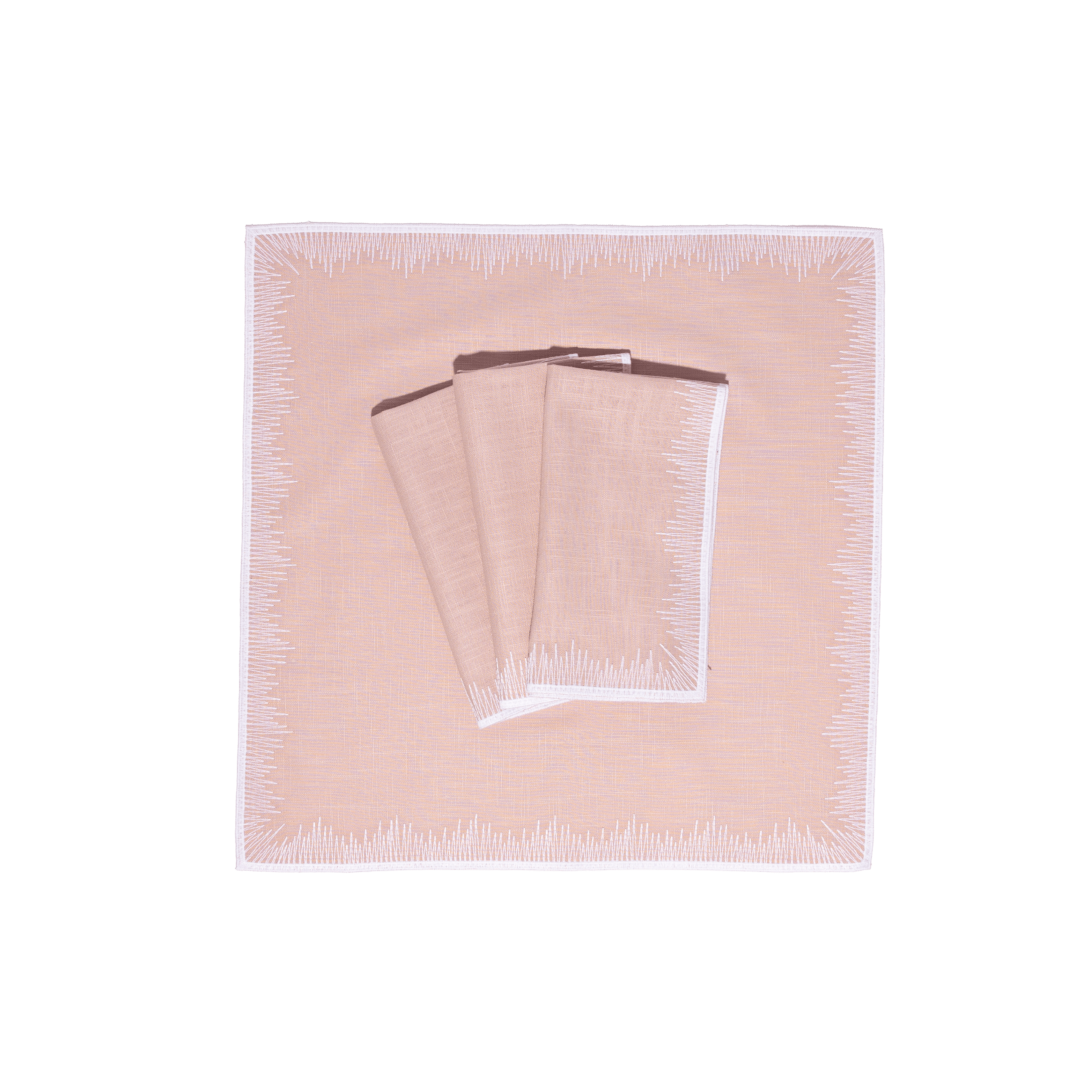 Henriette - Luxury Linens Napkins Flamestitch Dusty Pink with White Napkins (set of 4)