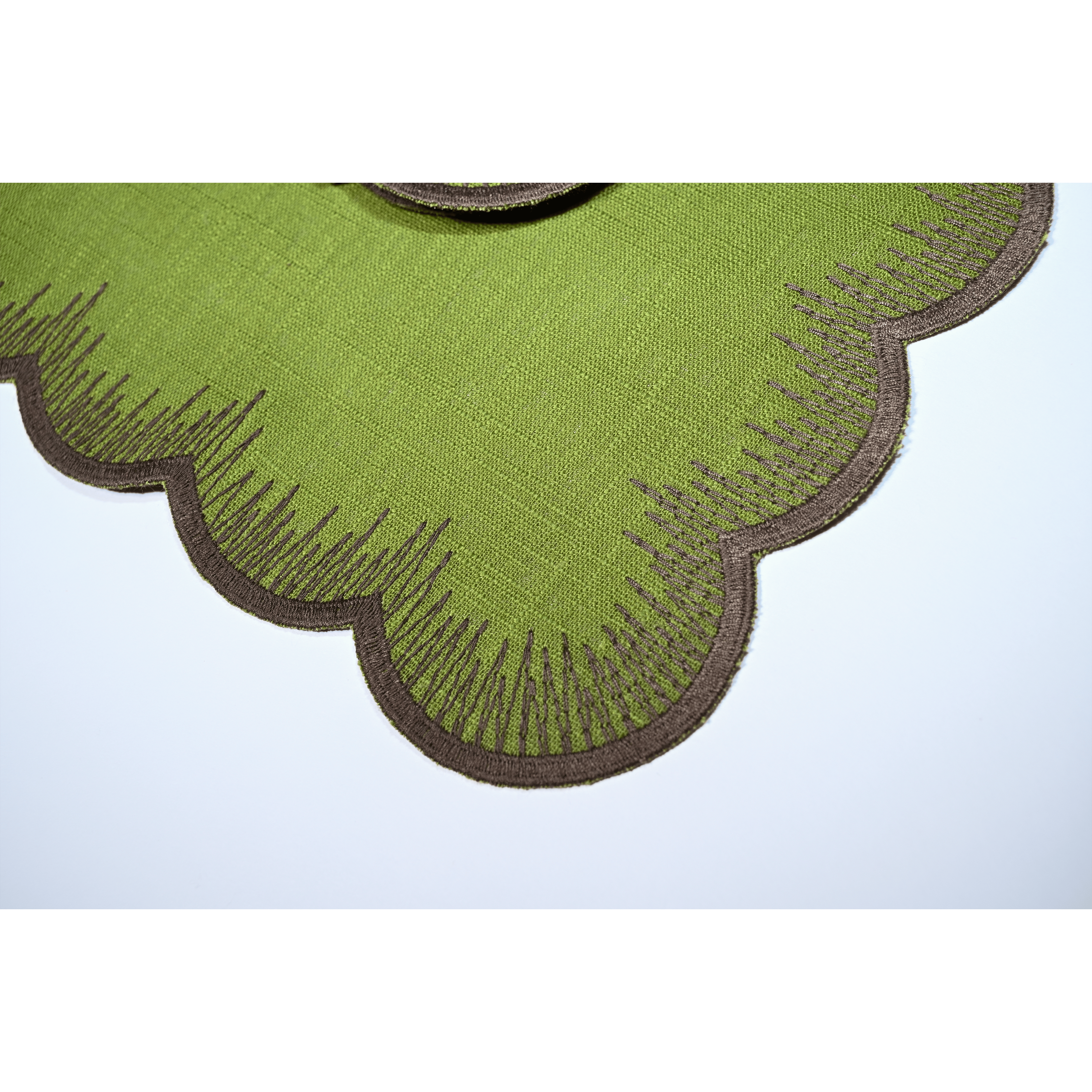 Henriette - Luxury Linens Napkins Flamestitch Moss Green with Brown Napkins (set of 4)