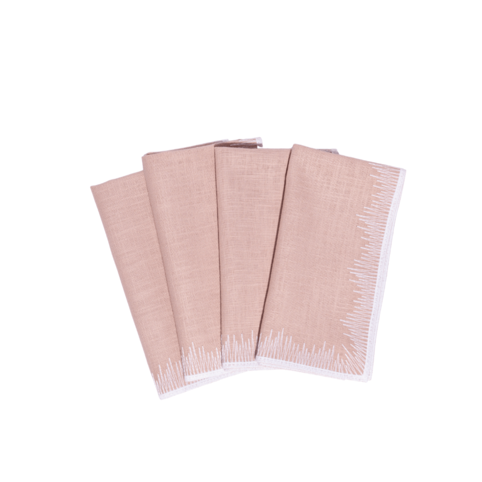 Henriette - Luxury Linens Napkins Flamestitch Napkins Dusty Pink Napkins (set of 4)