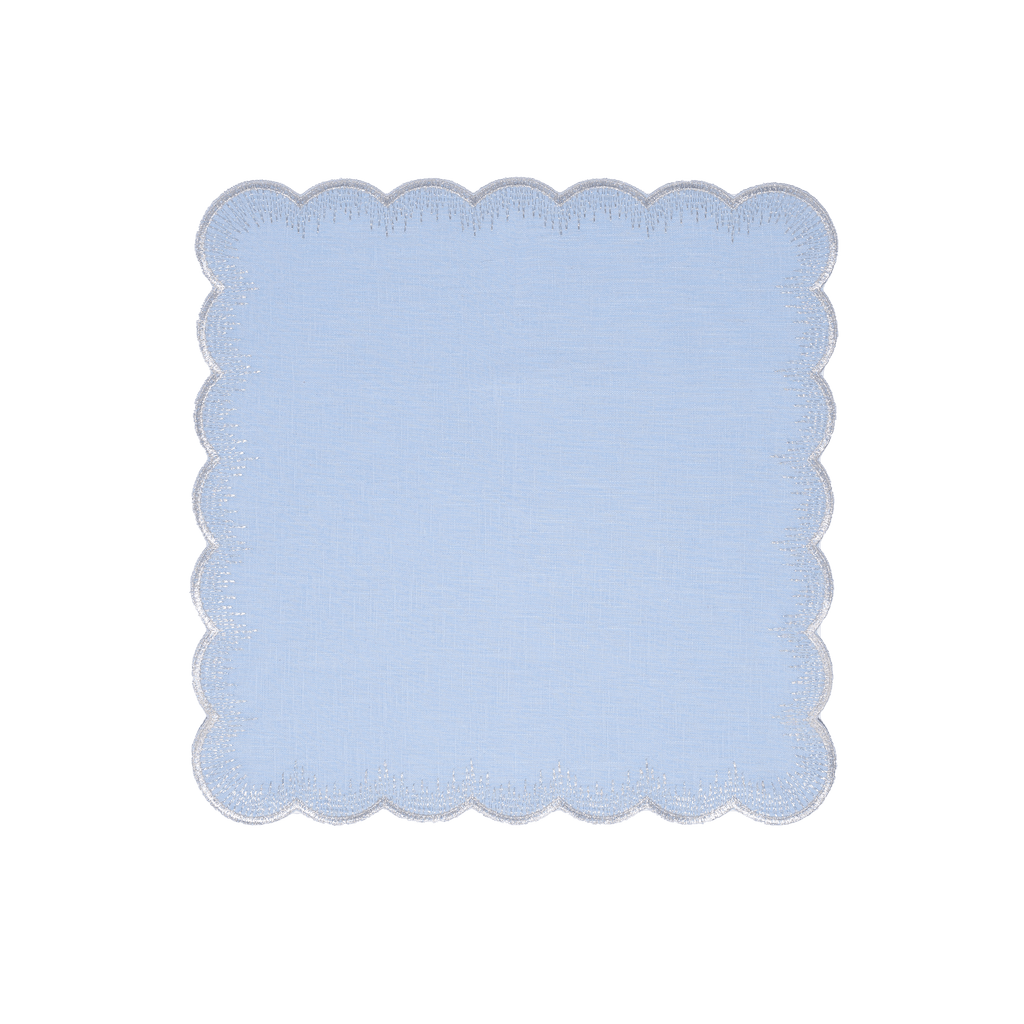 Henriette - Luxury Linens Napkins Flamestitch Pale Blue with Silver Metallic Napkins (set of 4)