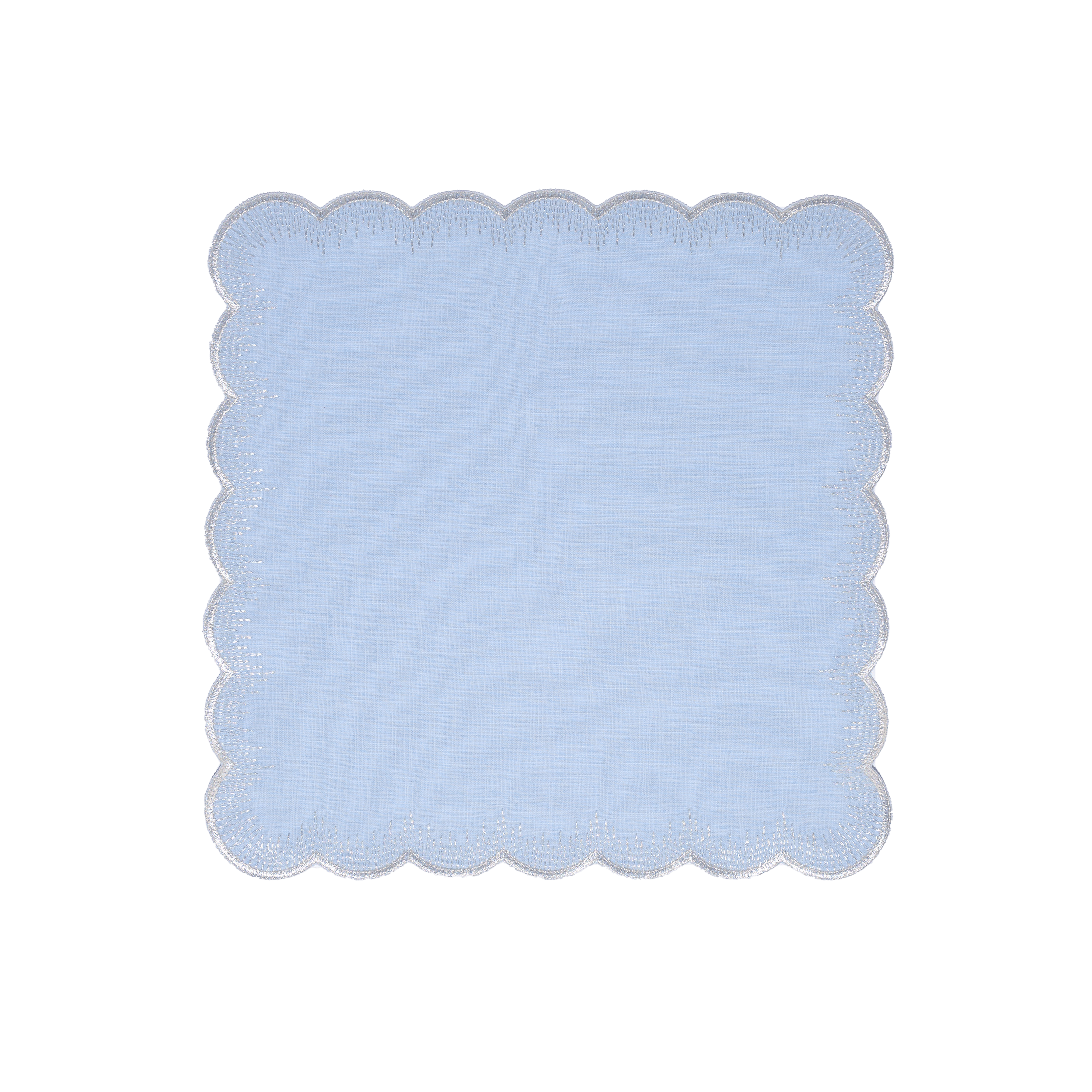 Henriette - Luxury Linens Napkins Flamestitch Pale Blue with Silver Metallic Napkins (set of 4)