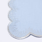 Henriette - Luxury Linens Napkins Flamestitch Pale Blue with Silver Metallic Napkins (set of 4)