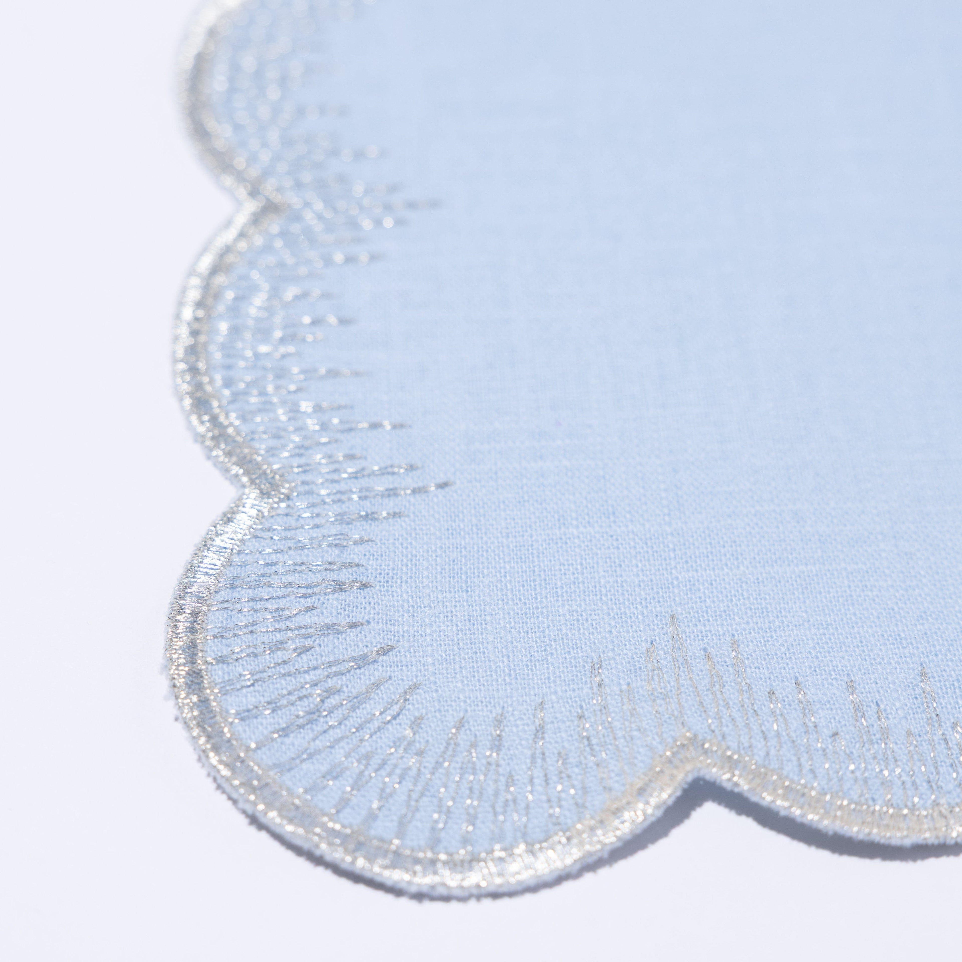 Henriette - Luxury Linens Napkins Flamestitch Pale Blue with Silver Metallic Napkins (set of 4)