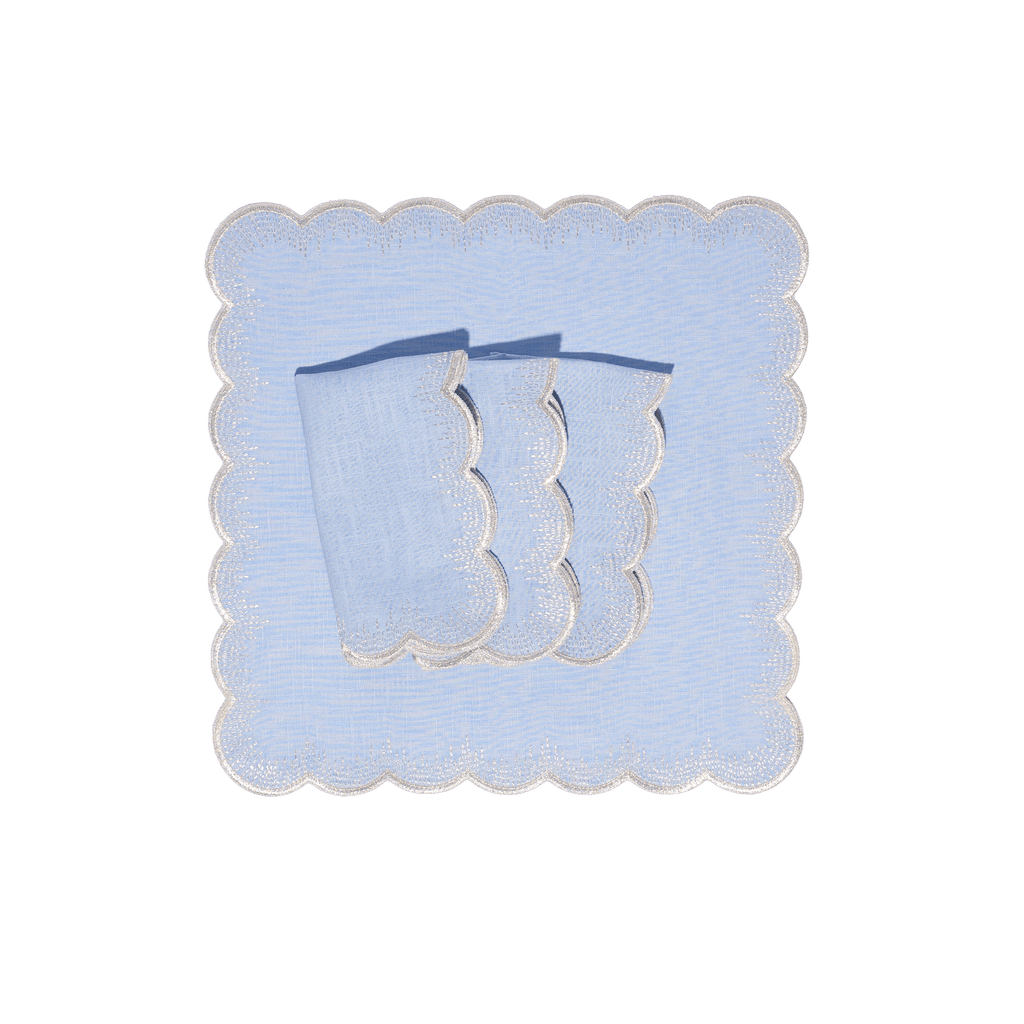 Henriette - Luxury Linens Napkins Flamestitch Pale Blue with Silver Metallic Napkins (set of 4)