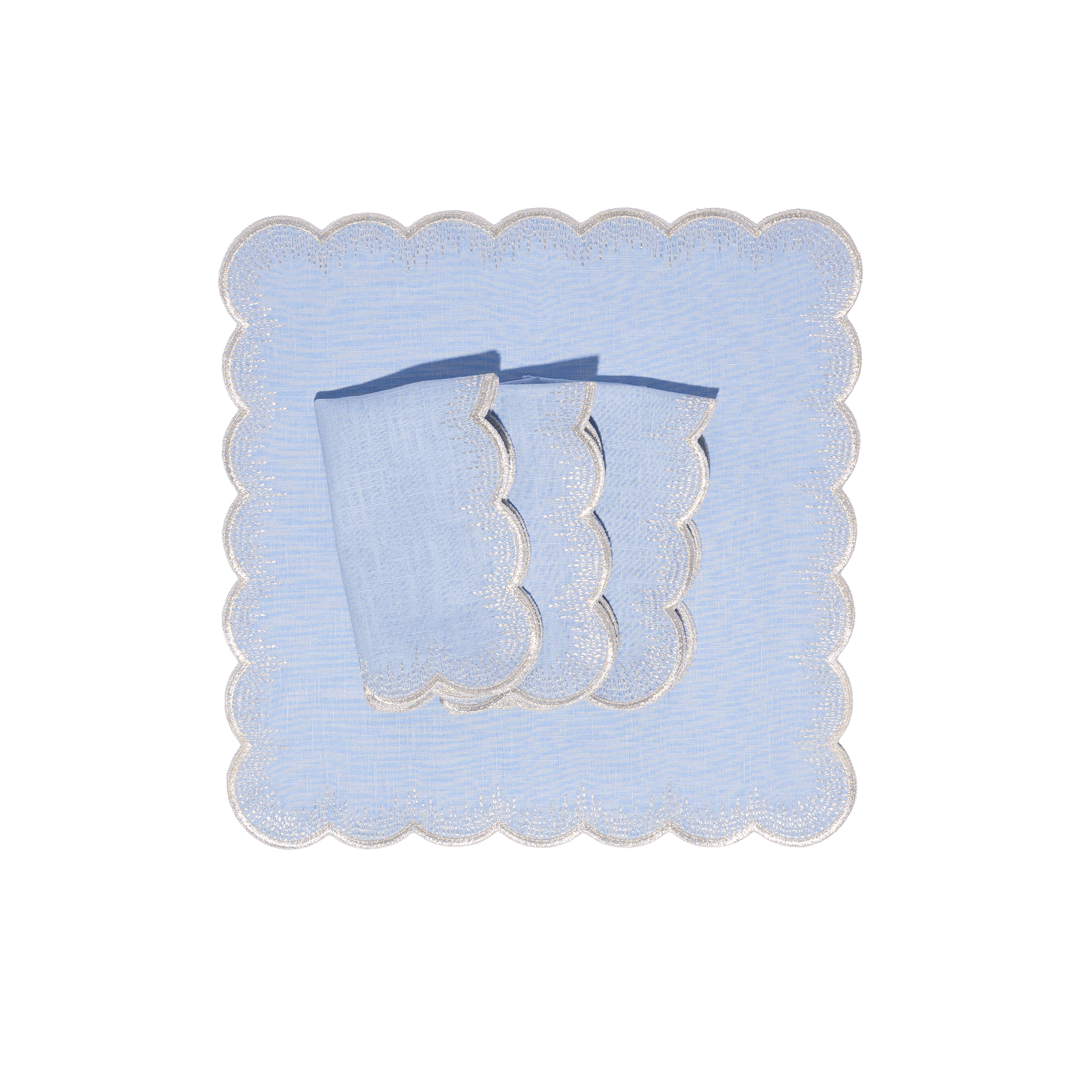 Henriette - Luxury Linens Napkins Flamestitch Pale Blue with Silver Metallic Napkins (set of 4)