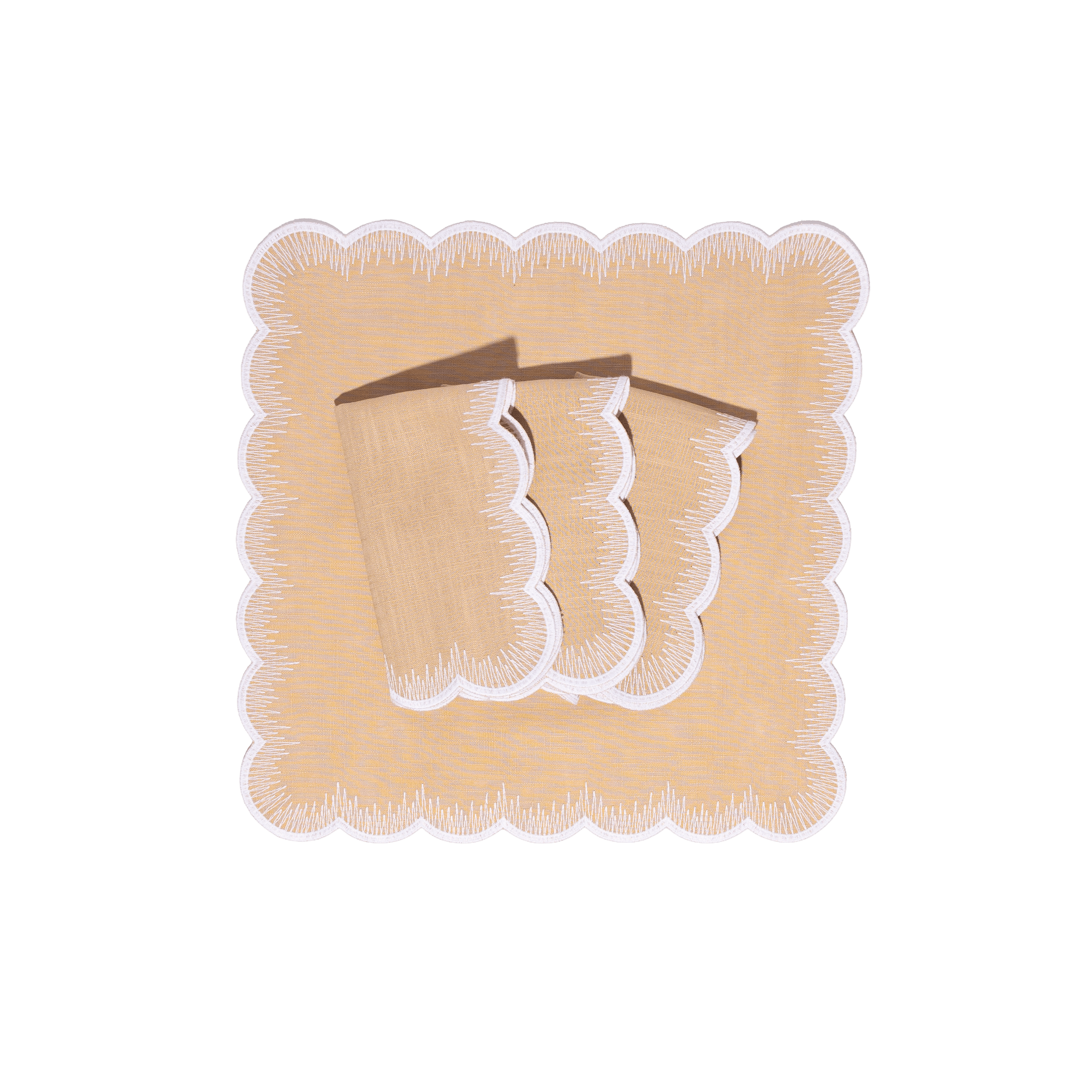 Henriette - Luxury Linens Napkins Flamestitch Sand with White Napkins (set of 4)